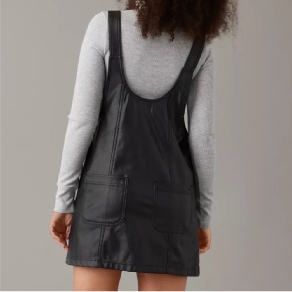 American Eagle black vegan leather pinafore dress - Picture 2 of 4